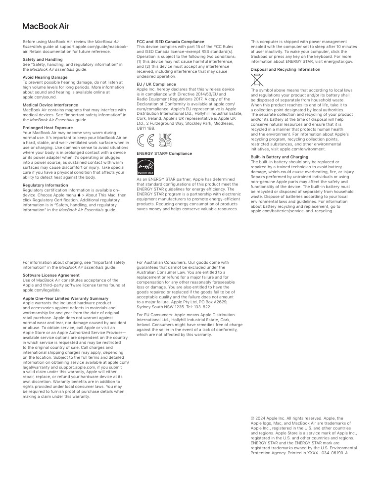 Macbook Air 13inch m3 2024 Info | PDF | Apple Inc. | Recycling