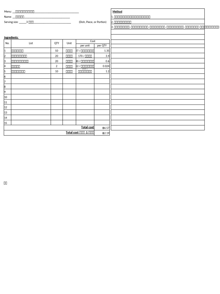 Food Cost Paper Cost