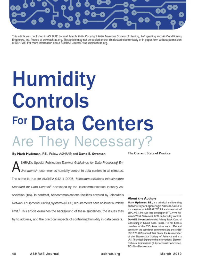 ASHRAE Are Humidity Controls Necessary For DCs | PDF | Electrostatic ...