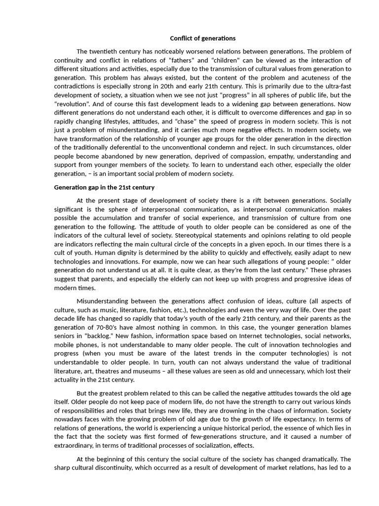 Conflict of Generations | PDF | Family | Old Age