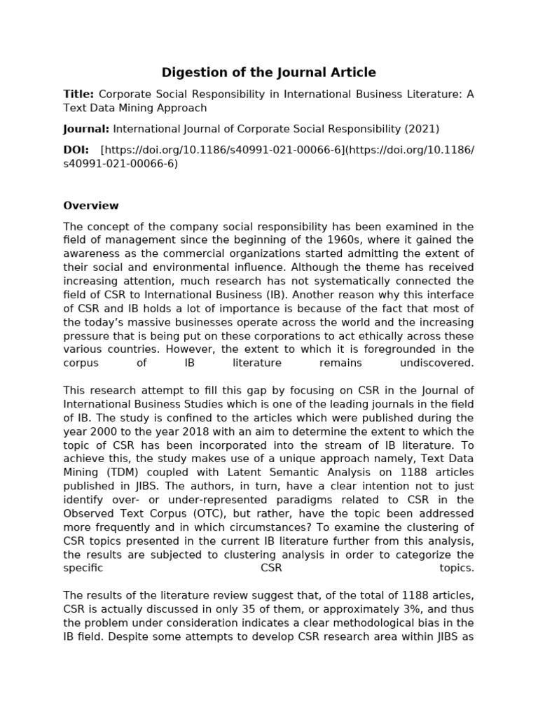 Digestion of The Journal Article | PDF | Corporate Social ...