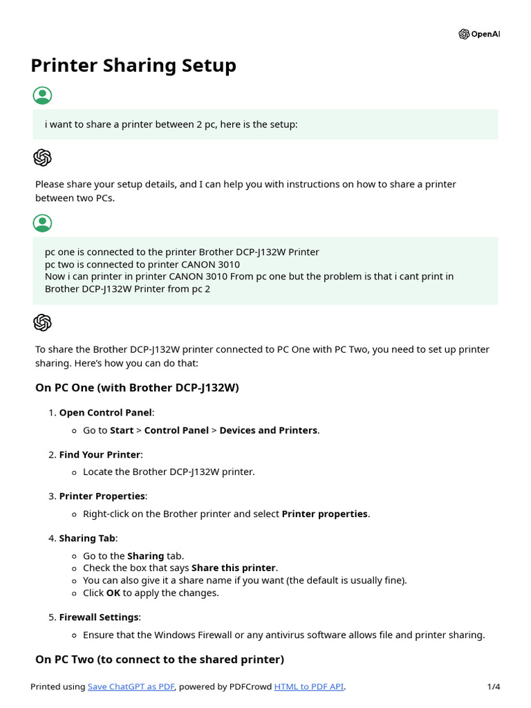 Setup Guide for Brother Printer Sharing | PDF | Printer (Computing ...