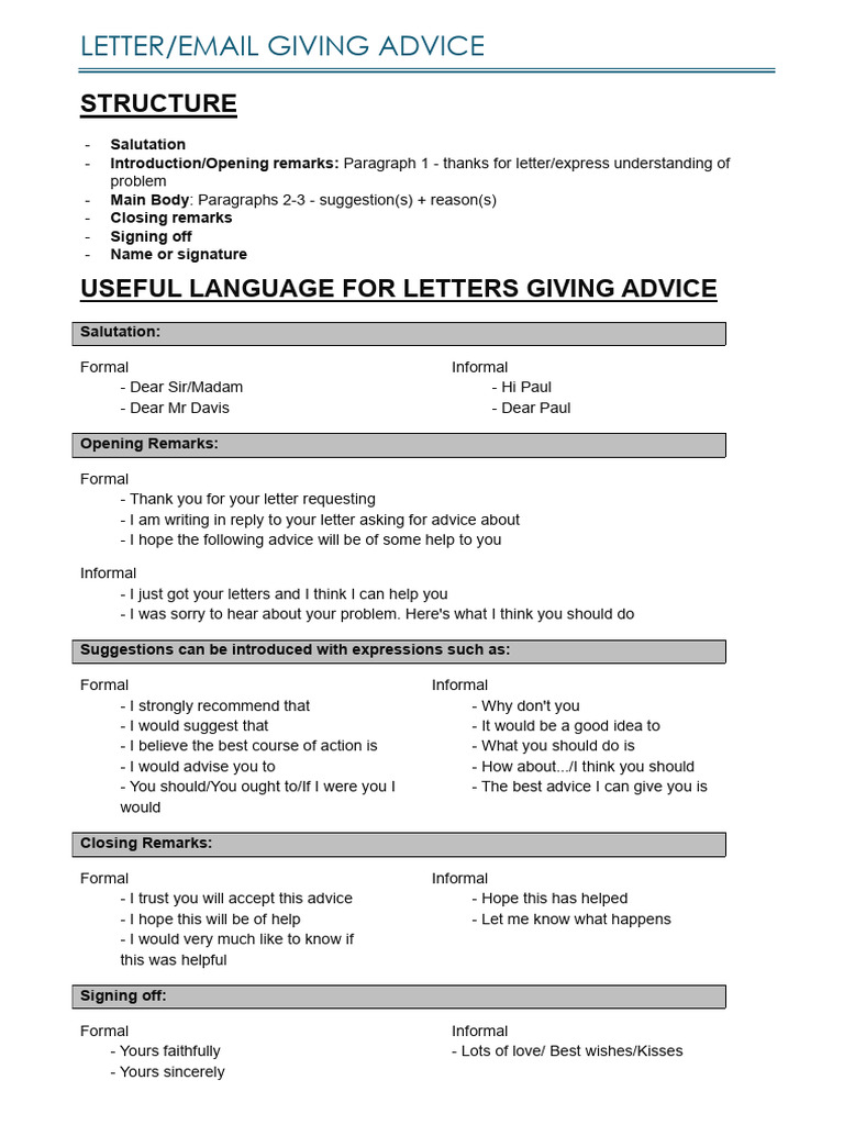 How to Write an Advice Letter | PDF | Self-Improvement