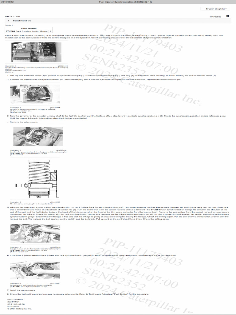 Fuel Injector Synchronization (SENR2352-10) | PDF