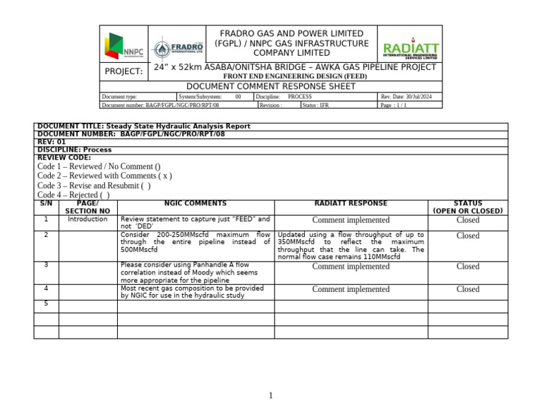 FEED Document Response for Gas Pipeline | PDF
