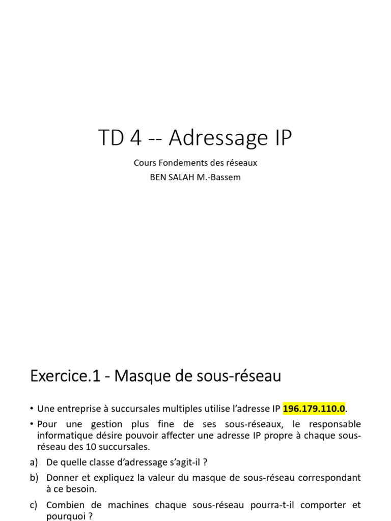 Gestion des sous-réseaux IP | PDF | Protocoles Internet | Adresse IP