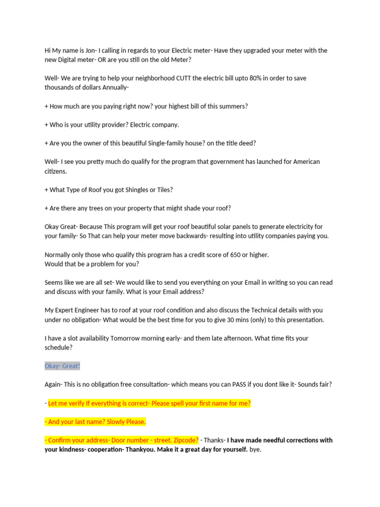 New Solar Script Quick Schedule | PDF