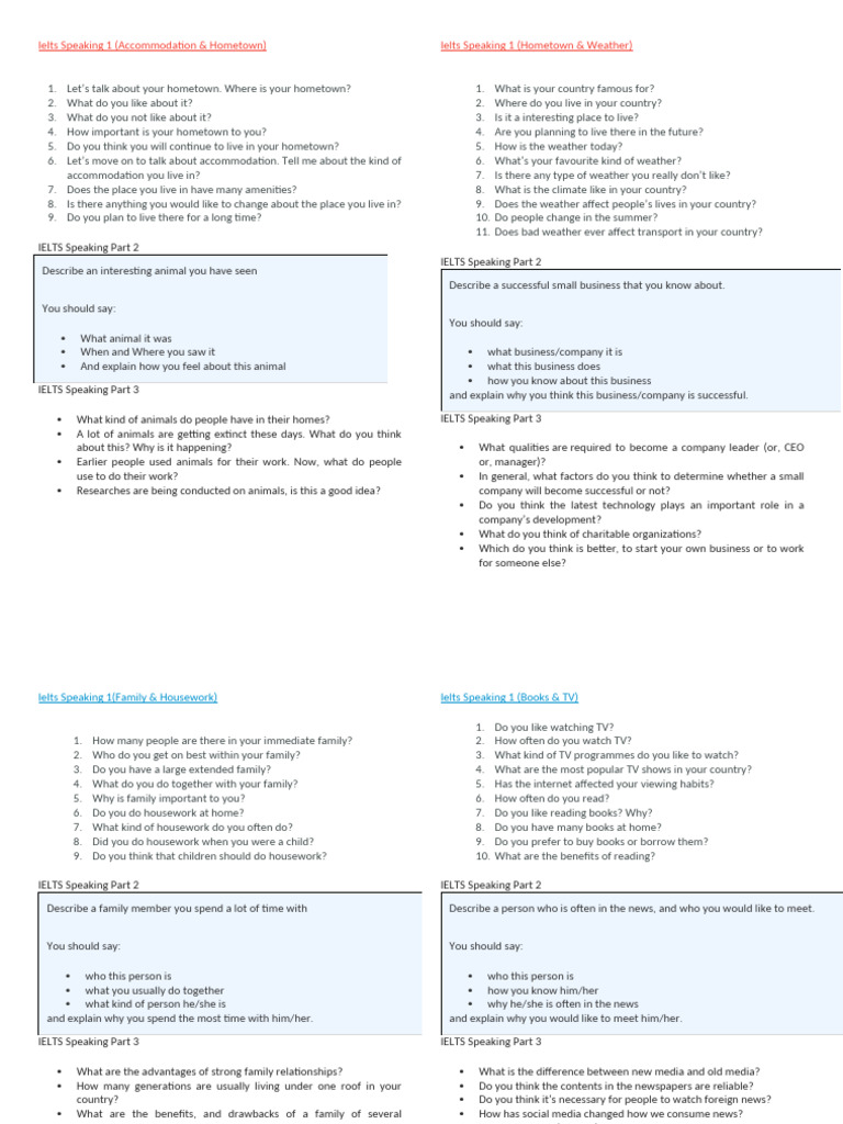 P1-P3 Speaking Questions | PDF | Cooking