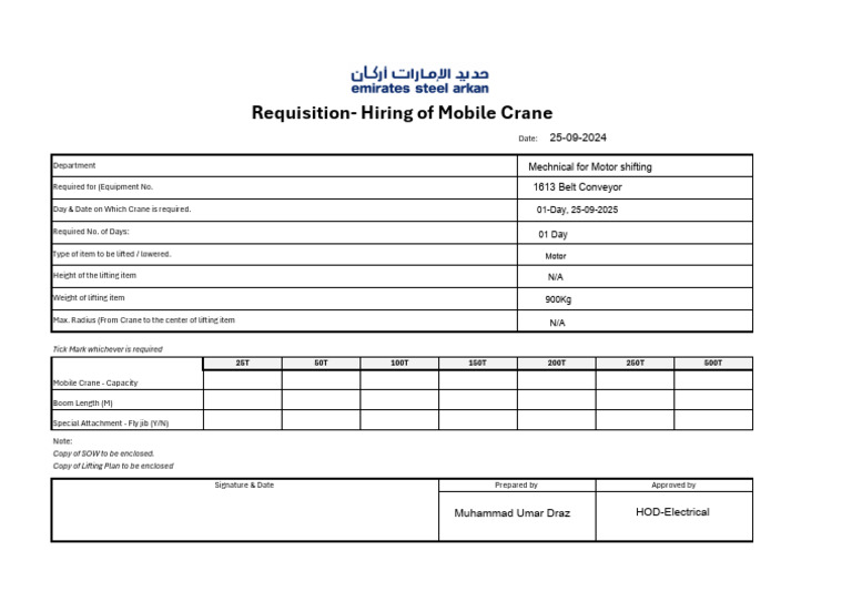 Mobile Crane Hiring Request Form | PDF