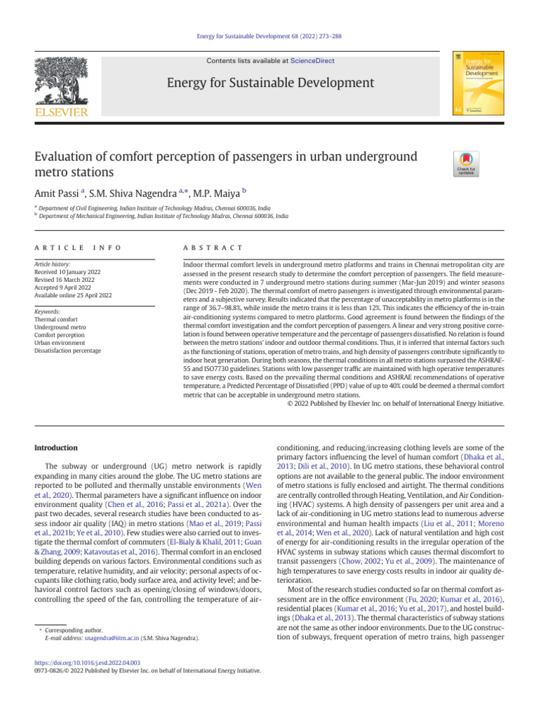 Passenger Comfort in Urban Metro Stations | PDF | Temperature | Heat ...