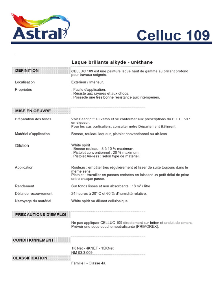 Peinture CELLUC 109 : Caractéristiques et Application | PDF | Peinture ...