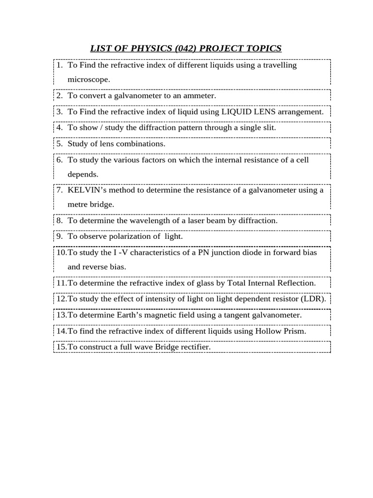 Physics Project Topics List (042) | PDF | Home & Garden | Technology ...