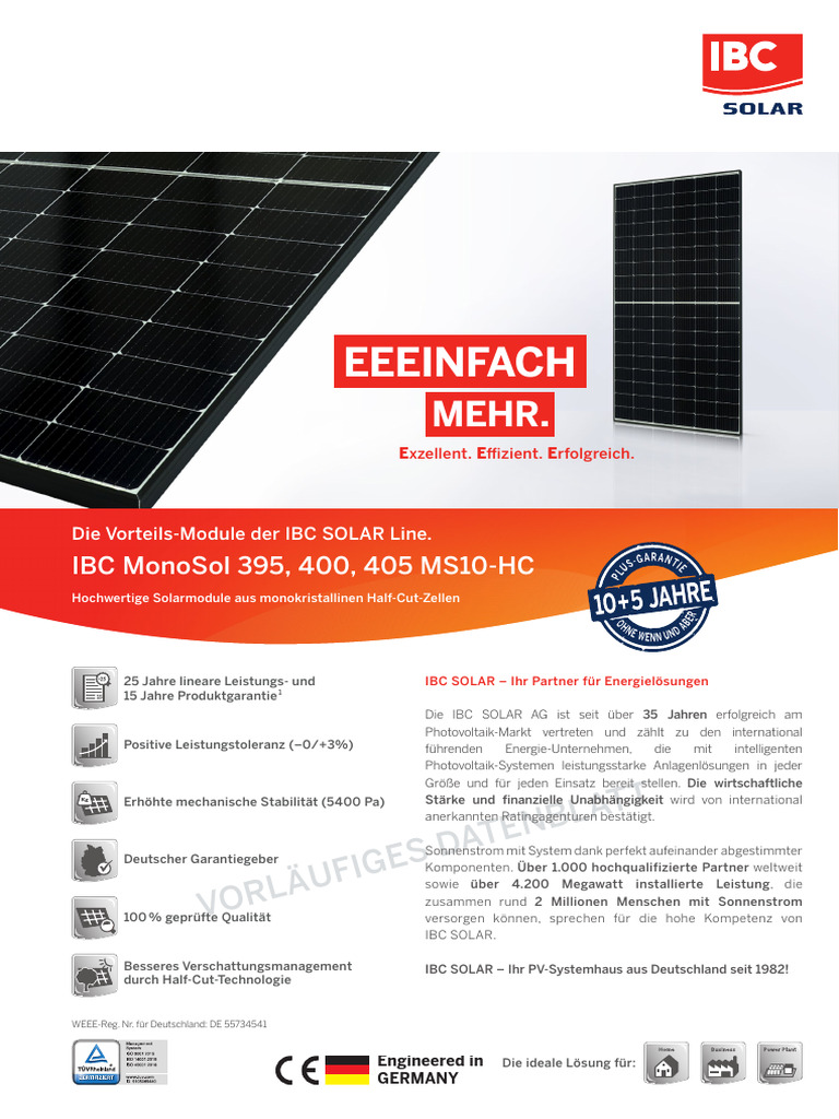IBC MonoSol 405 MS10-HC - Datenblatt Europa + Japan - DE | PDF