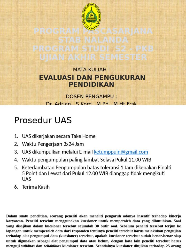 Soal Uas Evaluasi s2 PKB 2024 | PDF