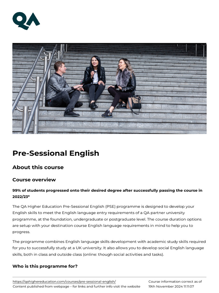 Pre Sessional English | PDF | Lecture | International English Language ...
