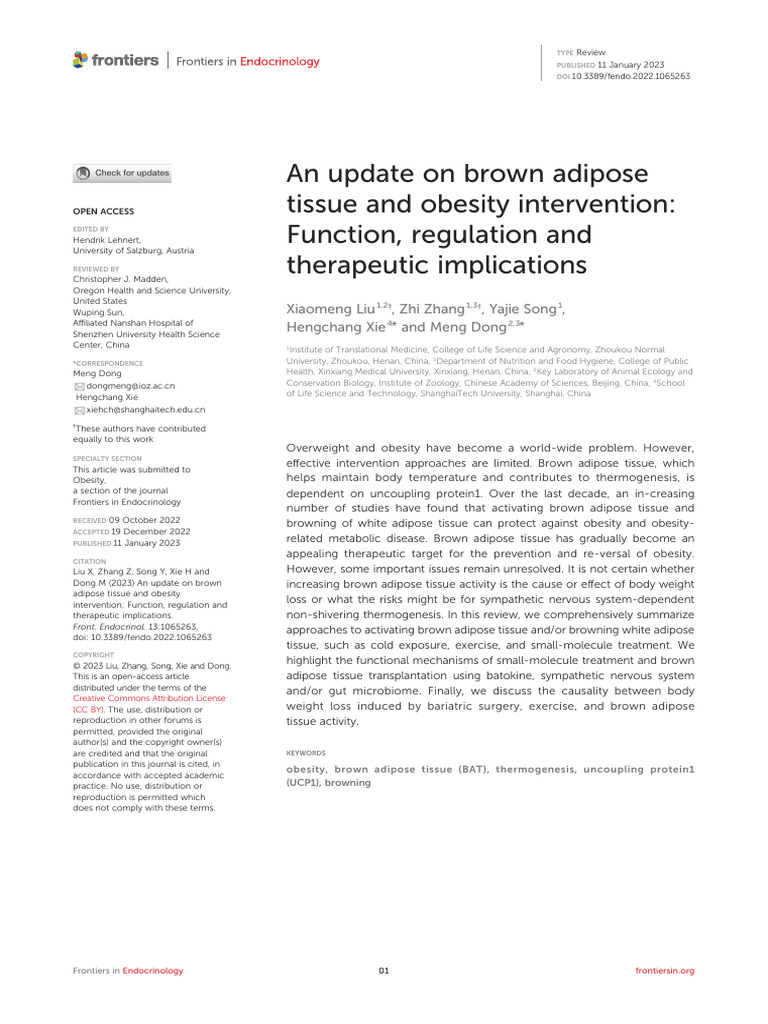 An Update On Brown Adipose Tissue and Obesity Intervention: Function ...