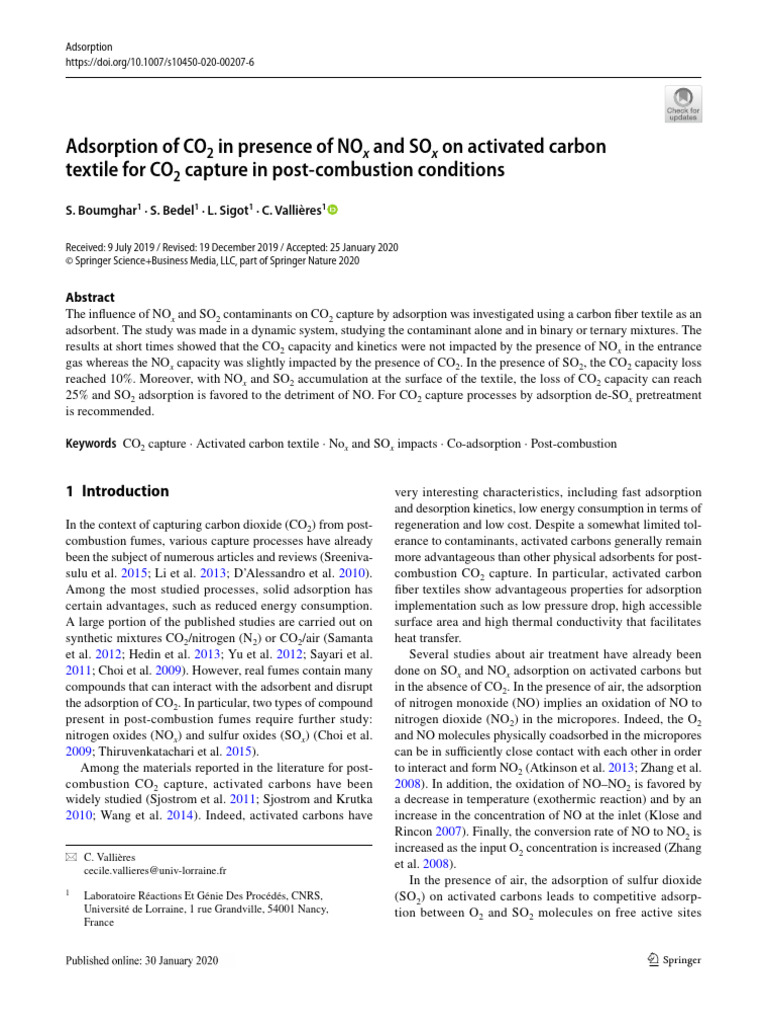 Adsorption of CO2 in Presence of NOx and SOx On Activated Carbon ...