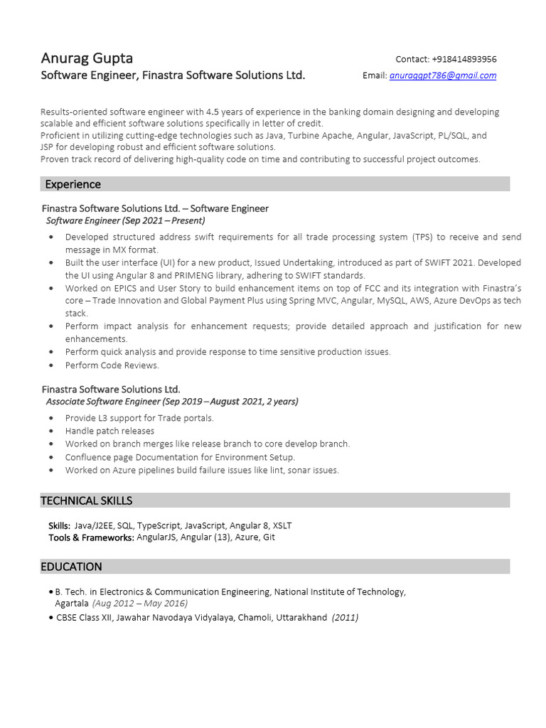 Anurag Gupta: Software Engineer Resume | PDF | Art