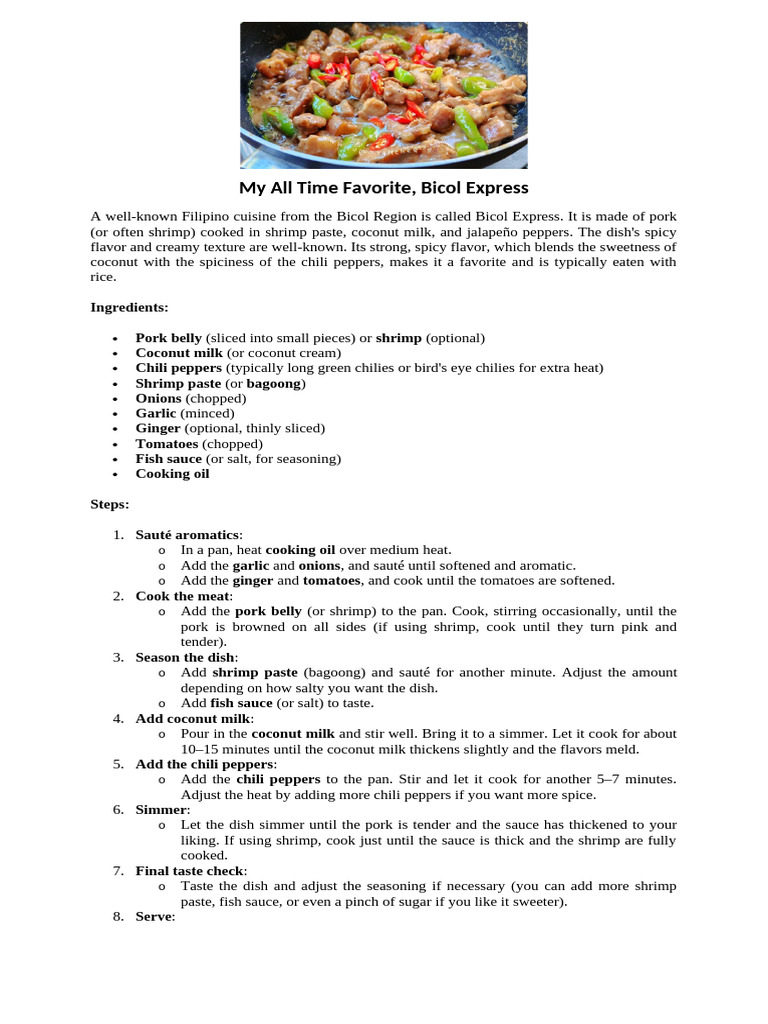 Bicol Express | PDF | Western Cuisine | Food And Drink