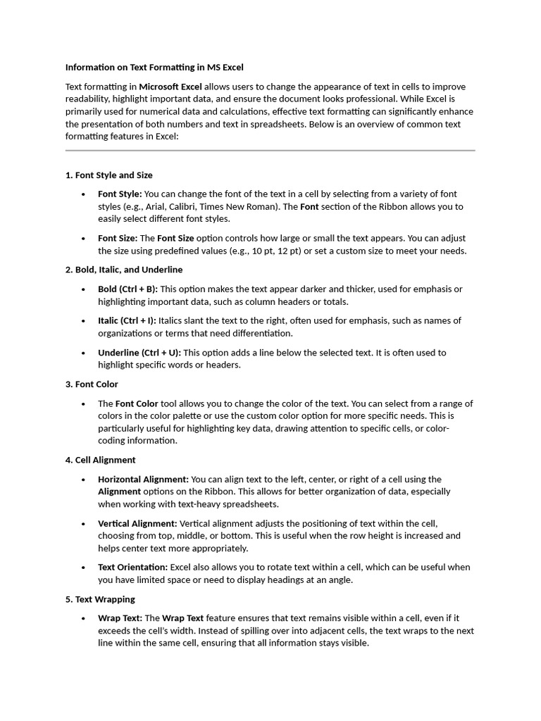 Information On Text Formatting in MS Word | PDF | Microsoft Excel ...