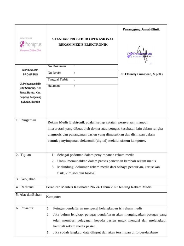 Prosedur Rekam Medis Elektronik Klinik | PDF