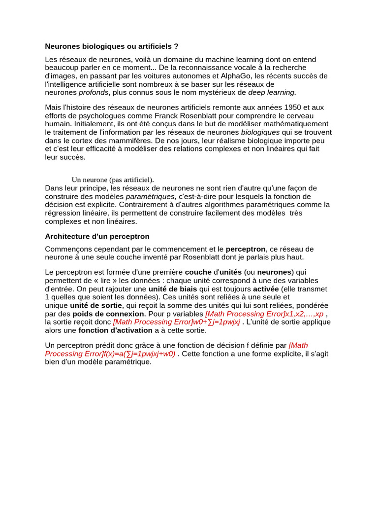 Comprendre le perceptron en deep learning | PDF | Réseau de neurones ...