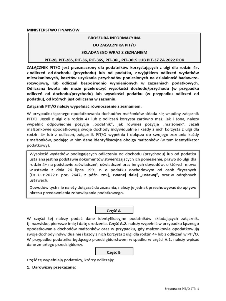Objasnienia Pit o 2022 | PDF
