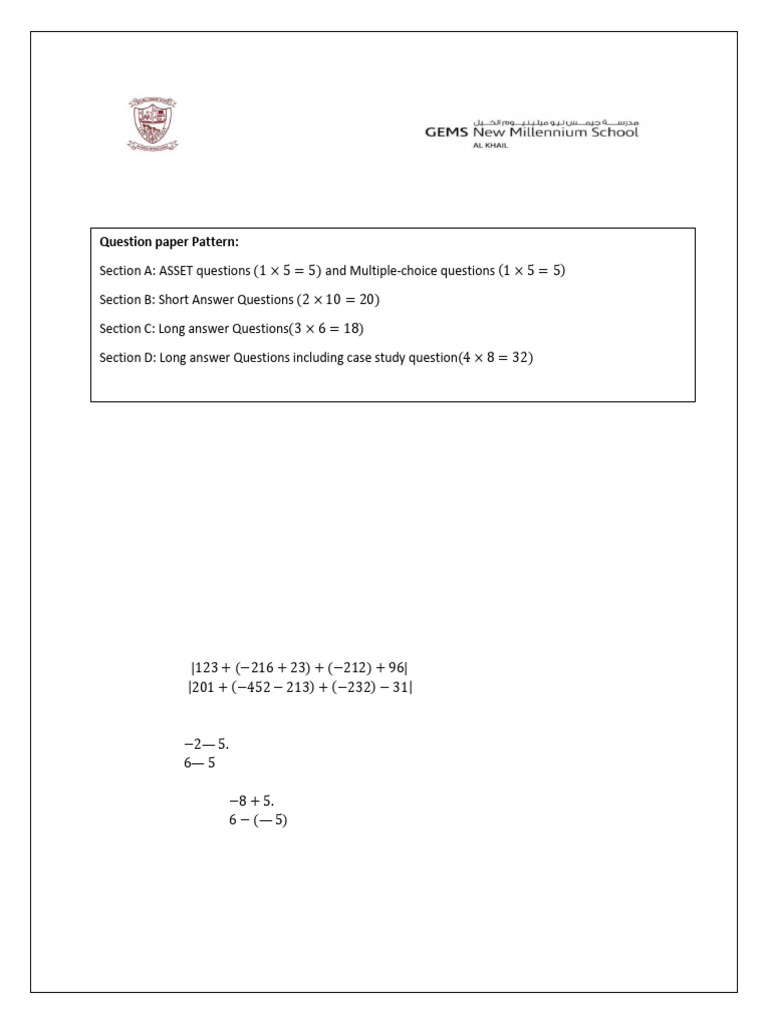 Integers Reinforcement | PDF | Elementary Mathematics | Mathematics