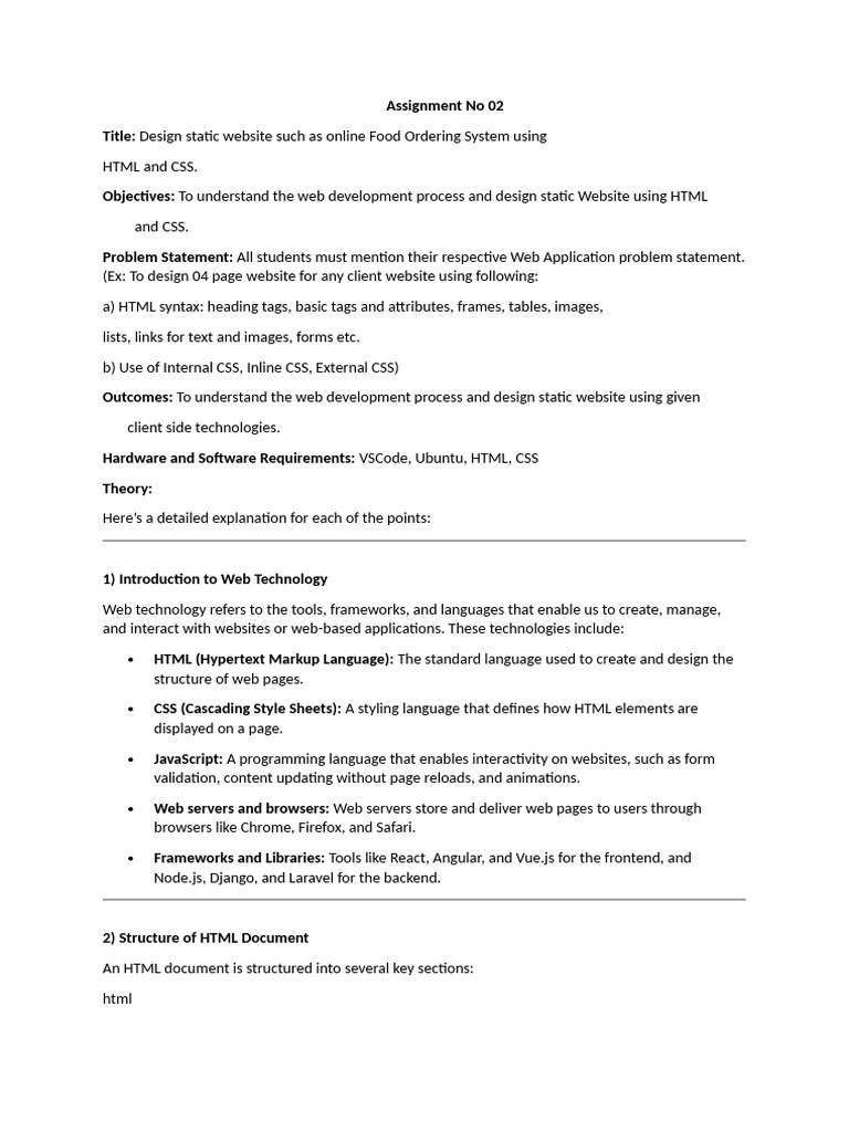HTML & CSS Static Website Assignment | PDF | Html | World Wide Web