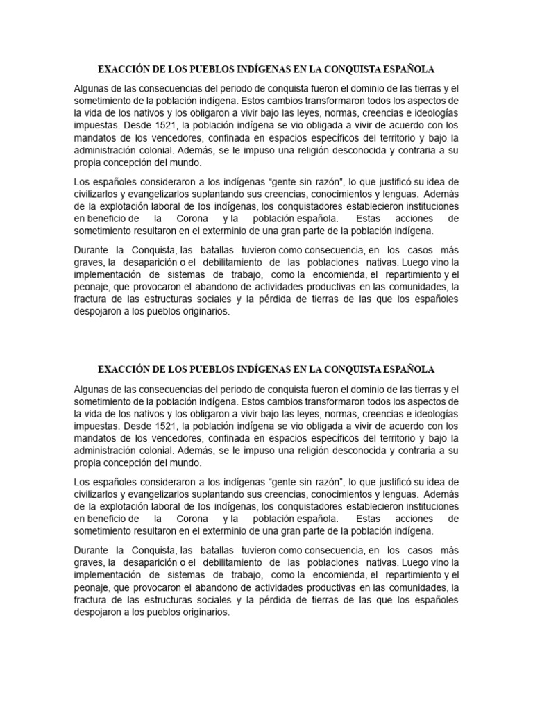 Exacción de Los Pueblos Indígenas en La Conquista Española | PDF ...