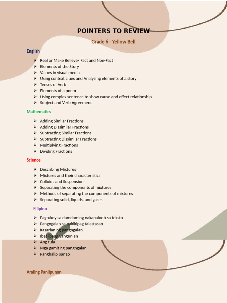 Pointers To Review Grade 6 Yellow Bell | PDF