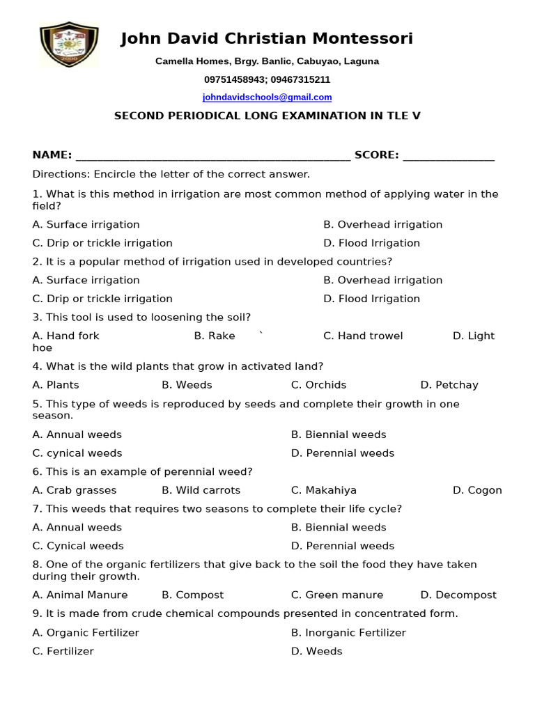 Grade 5 TLE 2nd Quarter Exam | PDF | Legume | Fertilizer