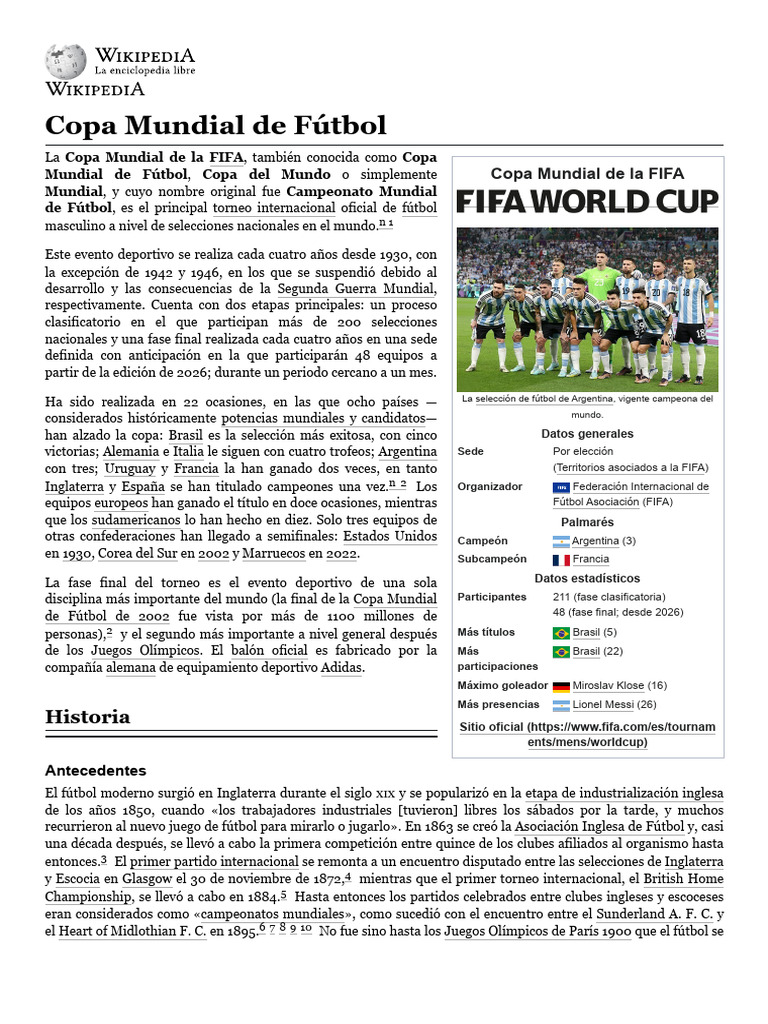 Desarrollo Sobre La Historia de La Copa Mundial de Fútbol | PDF | FIFA ...