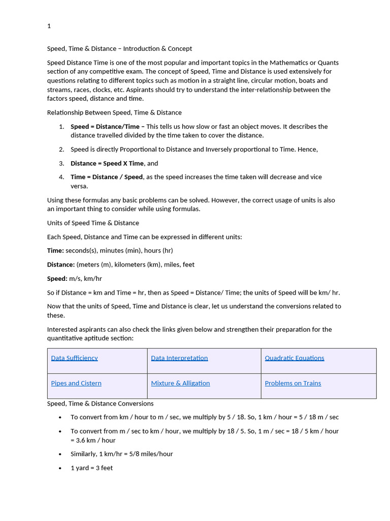 Time Speed | PDF | Speed | Distance