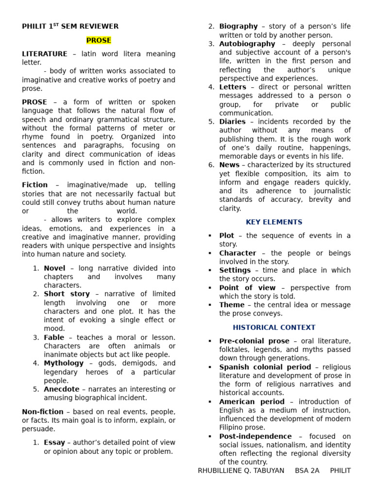 Philit 1ST Sem Reviewer | PDF | Archetype | Tagalog Language