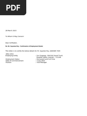 Letter of Employment Sayantan Roy