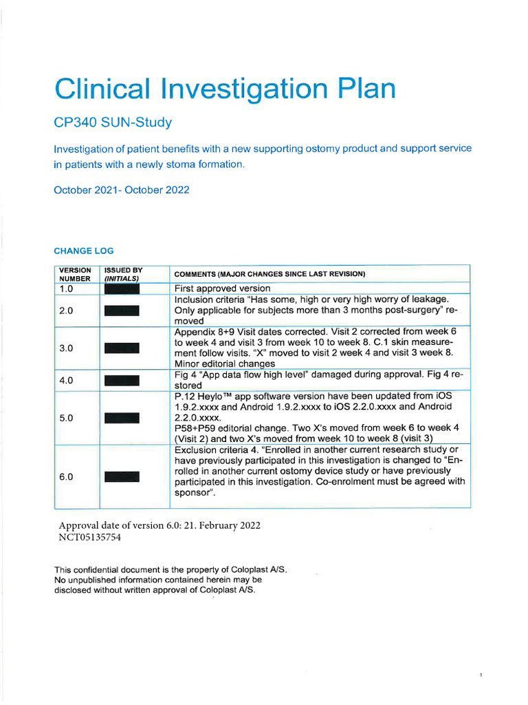 Protocol - CP340 (Coloplast) | PDF