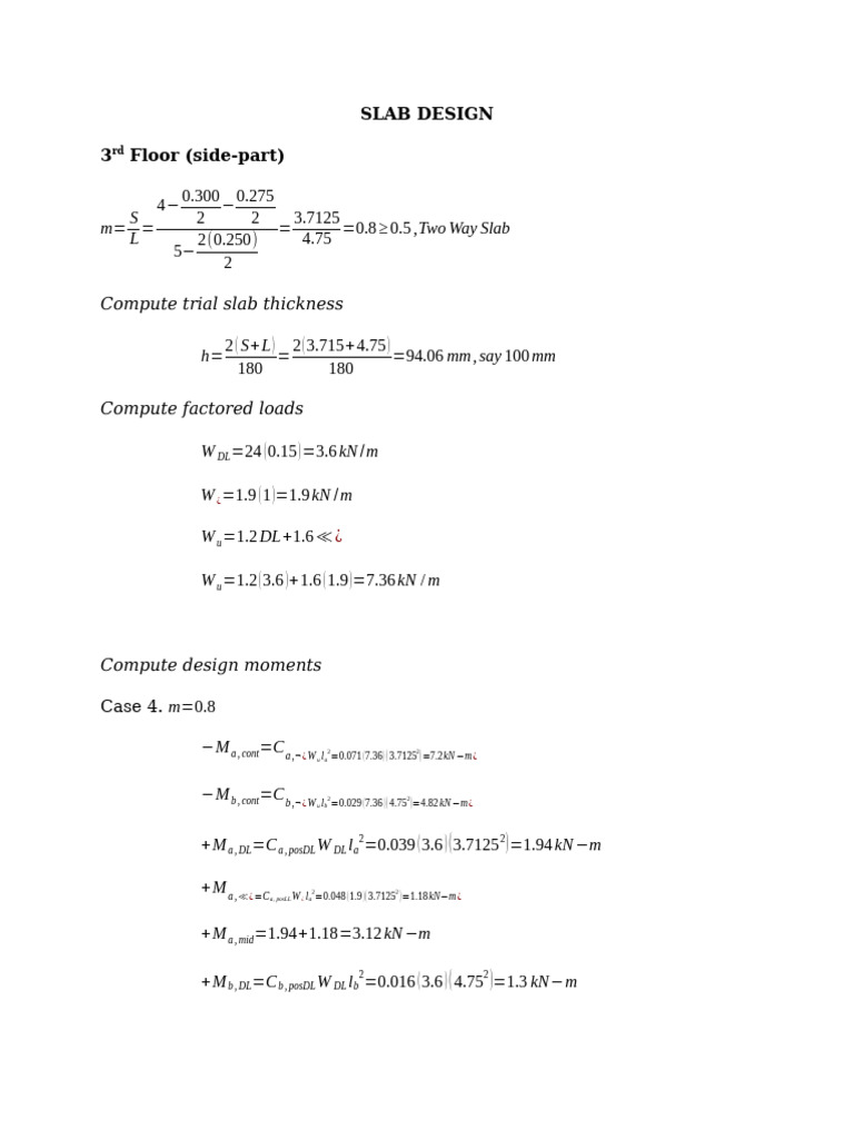 SLAB DESIGN-3rd Floor Done (Side) | PDF | Structural Engineering ...