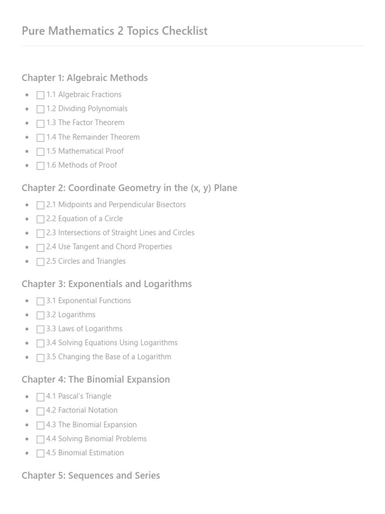 Pure 2 Topics Checklist | PDF | Teaching Methods & Materials | Science ...