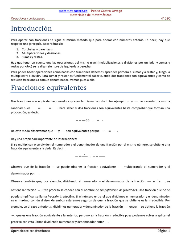 Operaciones con Fracciones 4º ESO | PDF | Multiplicación | Exponenciación