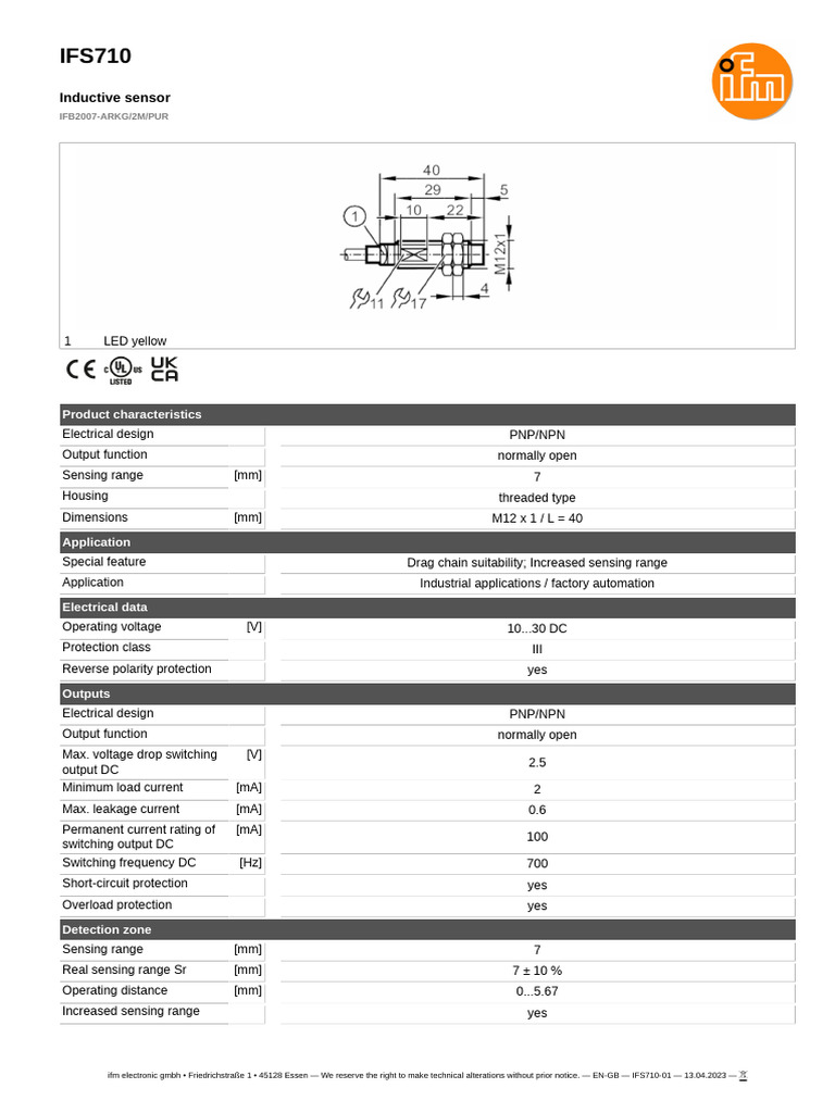 IFS710 Inductive Sensor Specifications | PDF | Bipolar Junction ...