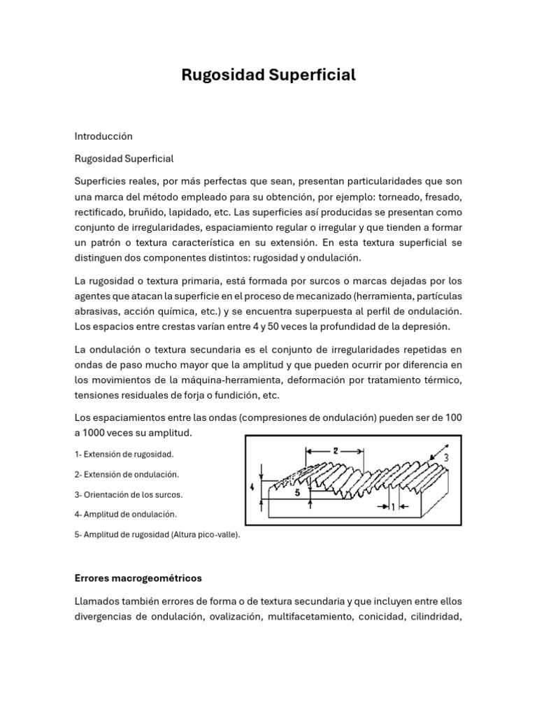 Tipos y Medición de Rugosidad Superficial | PDF | Medición | Rugosidad ...