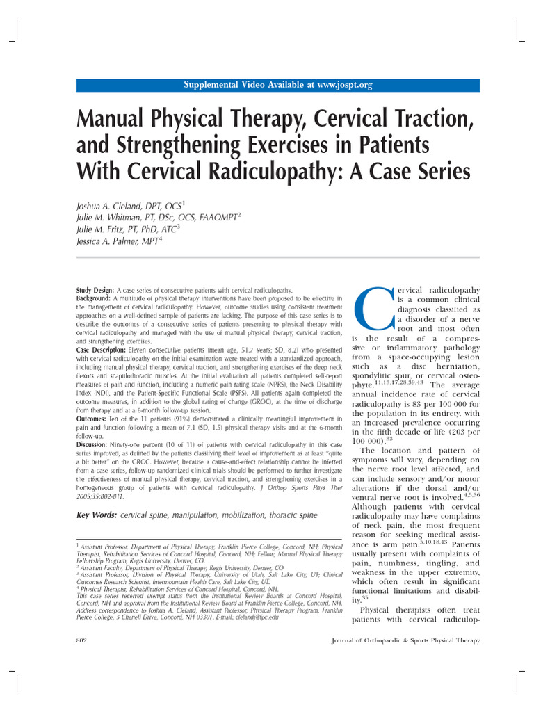 Cervical Radiculopathy Treatment Outcomes | PDF | Physical Therapy ...