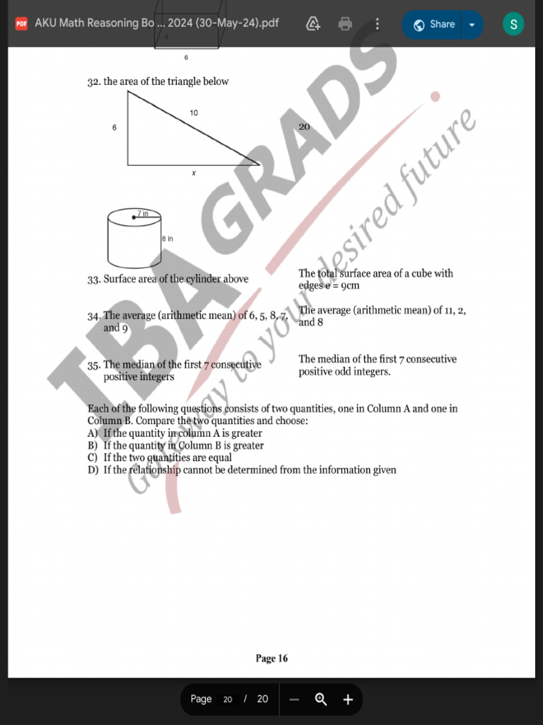 AKU Math Reasoning Exercises | PDF