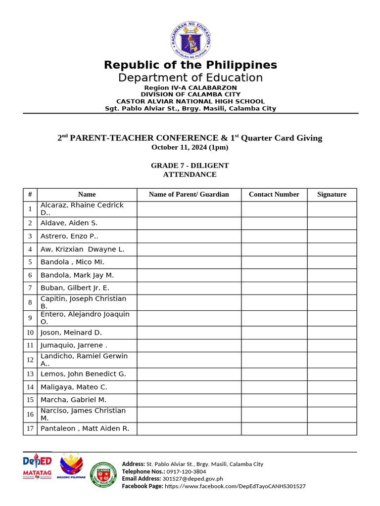 1st PTC-Program Attendance Diligent | PDF