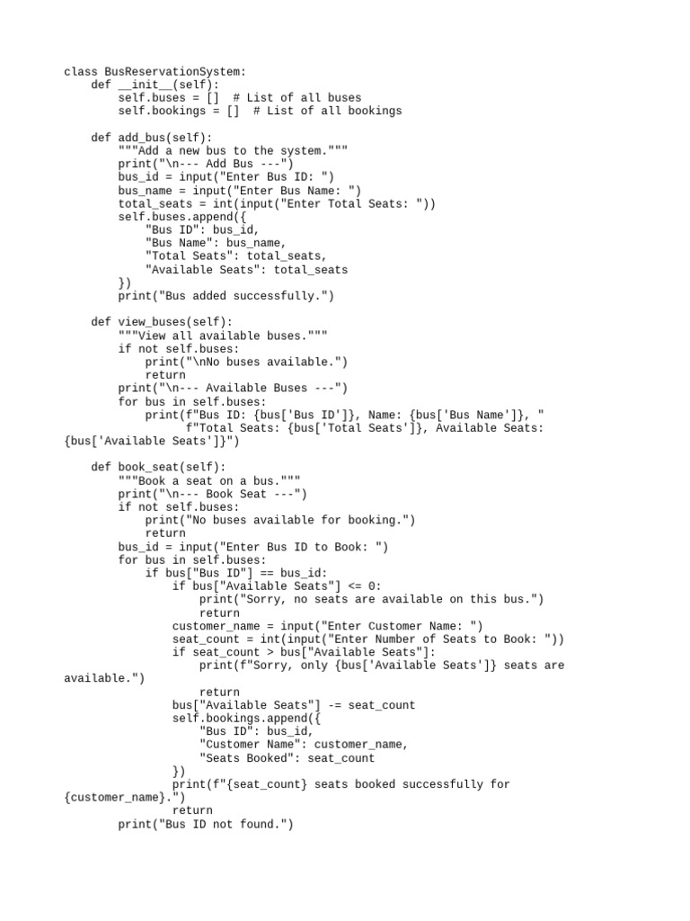 Bus Reservation System Overview | PDF | Bus | Menu (Computing)