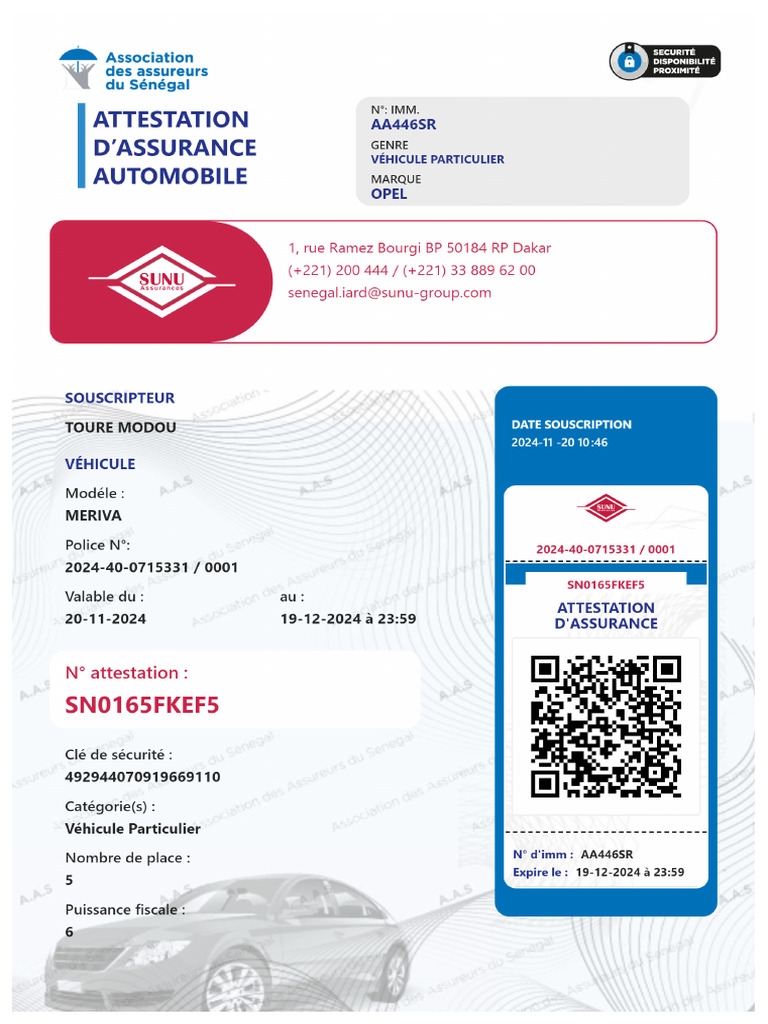 Attestation AutomobileSN0165FKEF5 | PDF