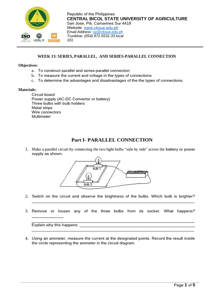 Week 13 Parallel Combined Connections Lab Activity | PDF | Series And ...
