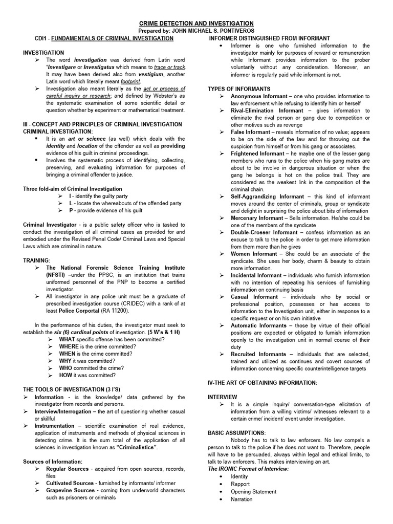 Informants in Criminal Investigation | PDF | Crime Scene | Confession (Law)