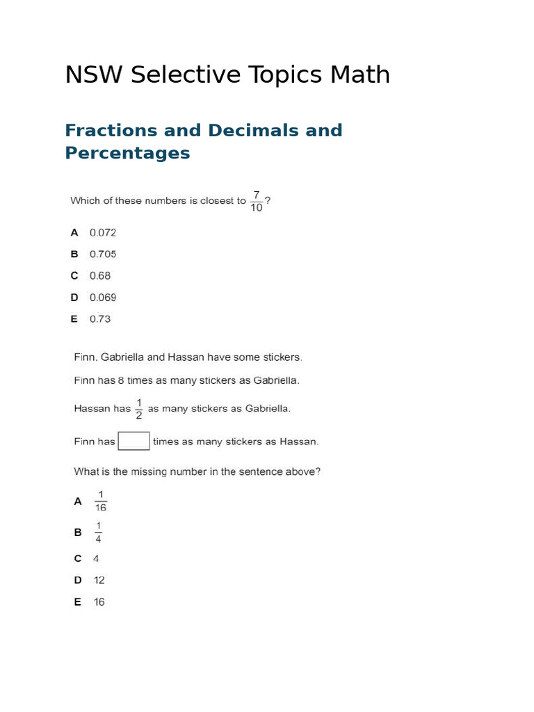 NSW Selective Math Topics Guide | PDF